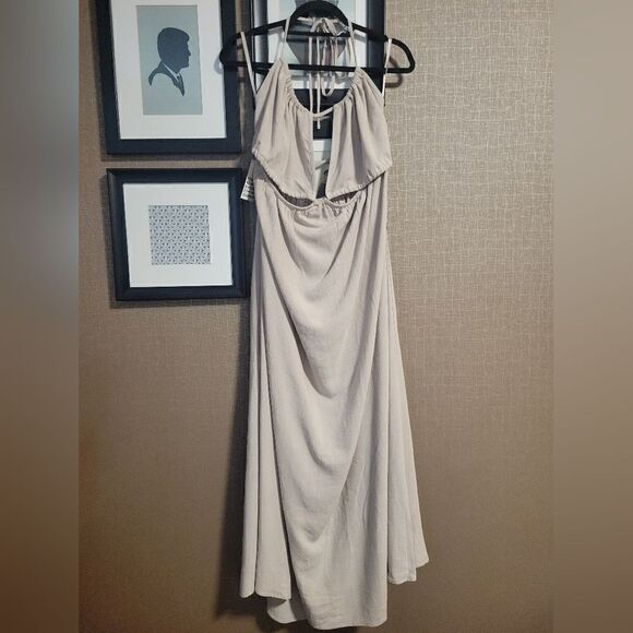 Bumpsuit Cut Out Linen Blend Dress - Picture 4 of 14